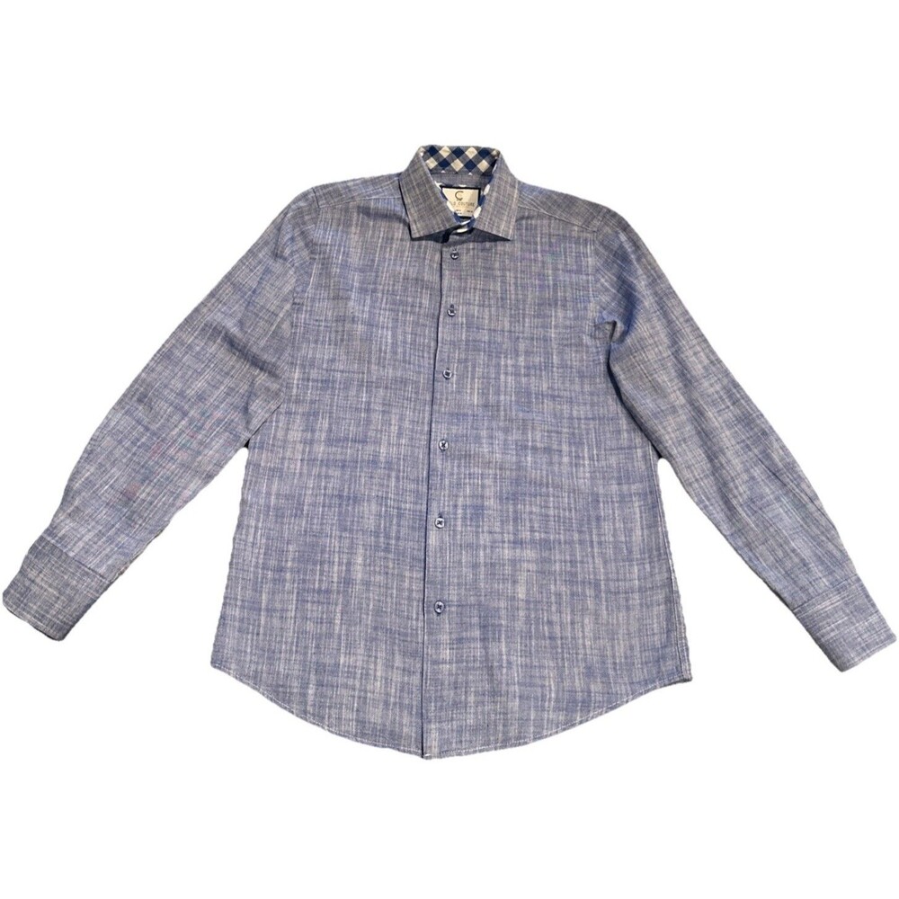 Suslo Couture Mens Blue White Check Flip Cuffs Slim Fit Shirt Size M